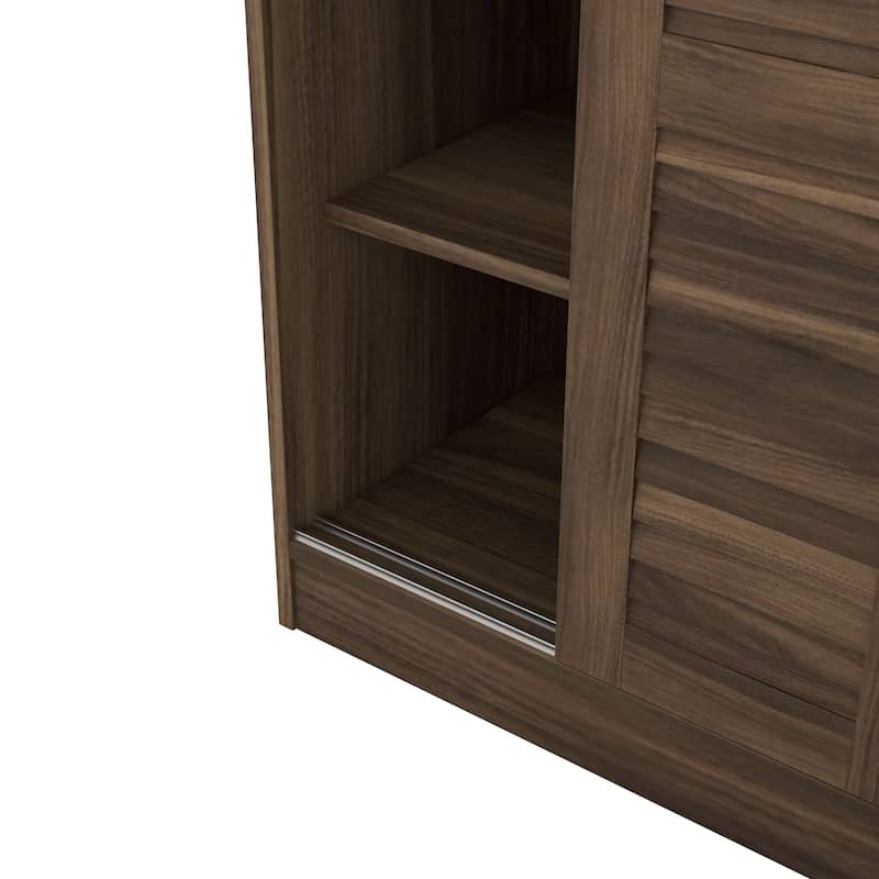 Tall Shutter Armoire Cabinet for Bedroom, Sliding Barn Door Wardrobe with Storage Shelves and Hanging Clothes Rod