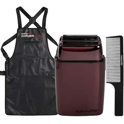 BaByliss Pro LIMITED EDITION Cordless Metal Double Foil Shaver (Purple) FXFS2P + Comb + Barber Apron
