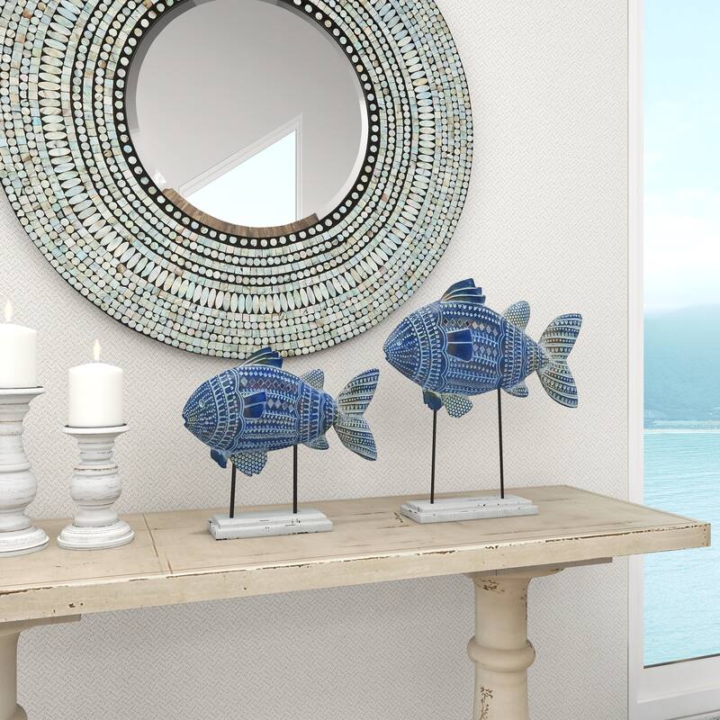 Blue Iron Coastal Sculpture Fish (Set of 2) S/2 10", 14"H On Sale
