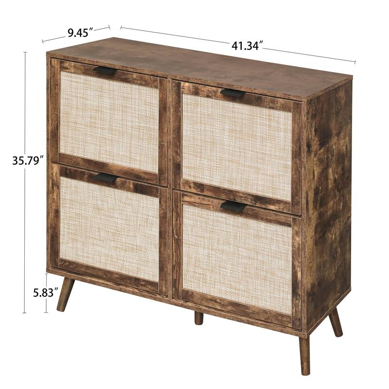 Elegant Shoe Cabinet with Double-Layer Doors,Sturdy Pine Legs and Adjustable Backplane