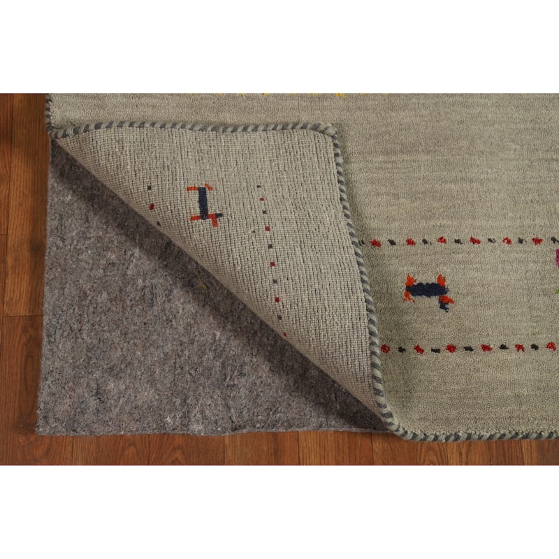 Hand Knotted Oriental 100% Wool Carpet Tribal Animal Pictorial Green Gabbeh Area Rug - 4' 11'' X 3' 0''