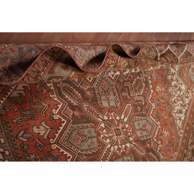 Orange Geometric Heriz Persian Vintage Area Rug Handmade Wool Carpet - 7'2"x 9'8"