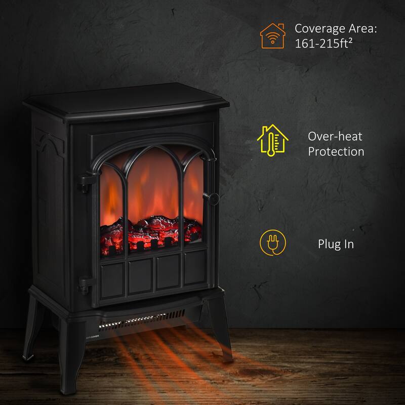 HOMCOM 22" Electric Fireplace Stove, Freestanding Fireplace Heater with Realistic LED Flame, Adjustable Temperature, Black