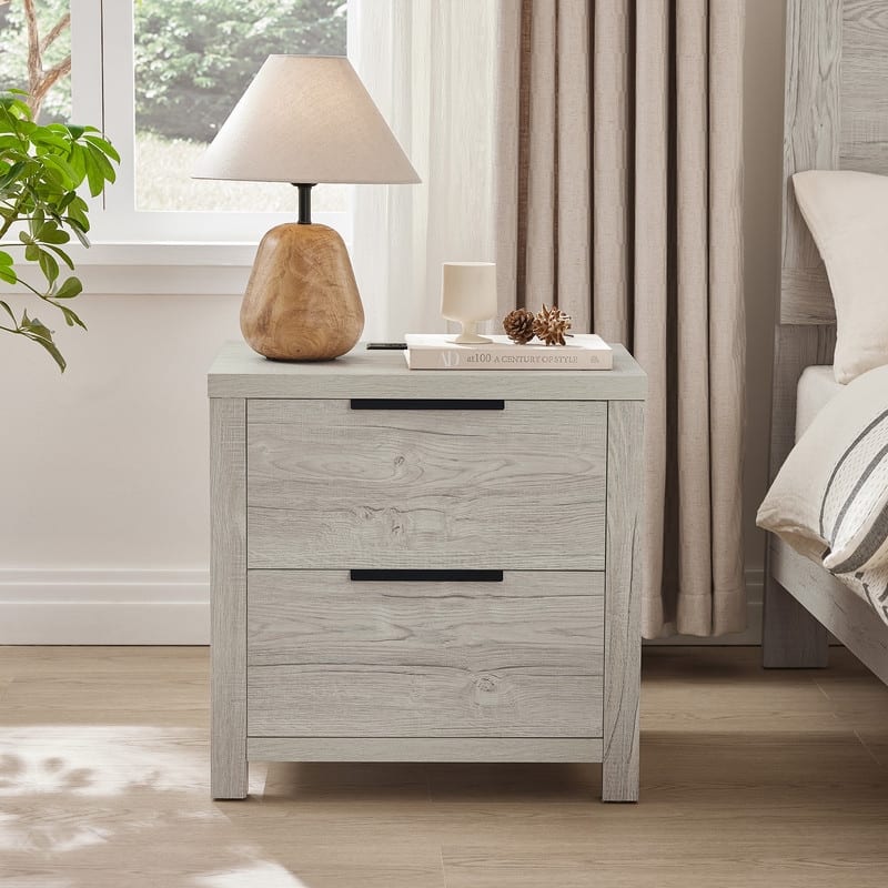 Spruce & Spring Scout Farmhouse Solid Wood Nightstand with 2 Drawers and Type-C, USB & 2 Power Outlets