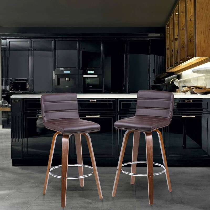 PU Leather Upholstered Swivel Barstools with Back, Set of 4