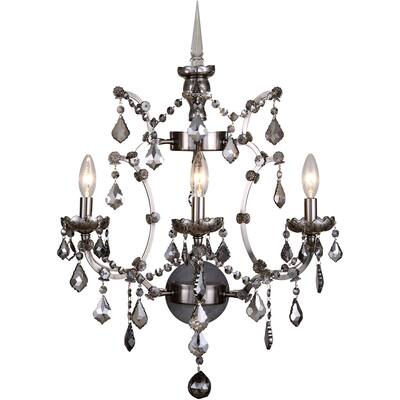 Elena 3 light Raw Steel Wall Sconce Silver Shade (Grey) Royal Cut crys - Exact Size
