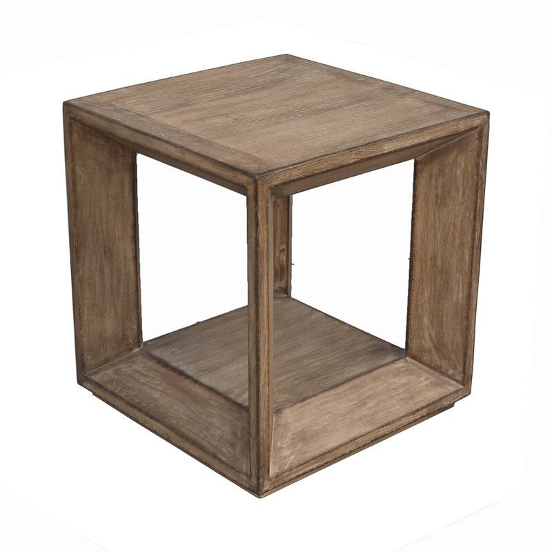 22 in. Antique Brown Square Wood End Table, Sturdy Build End Side Table for Living Rooms