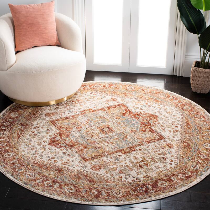 SAFAVIEH Valencia Sista Vintage Oriental Rug - 6'4" Round - Ivory/Rust