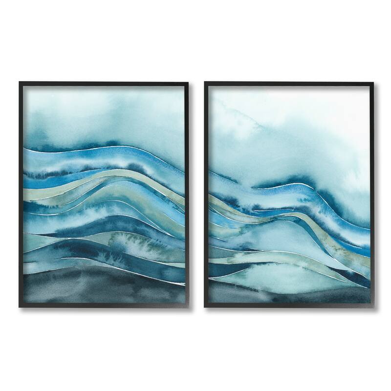 Stupell Abstract Blue Wave Seascape Tranquil Ocean Pattern Framed 2 Piece Wall Art - White