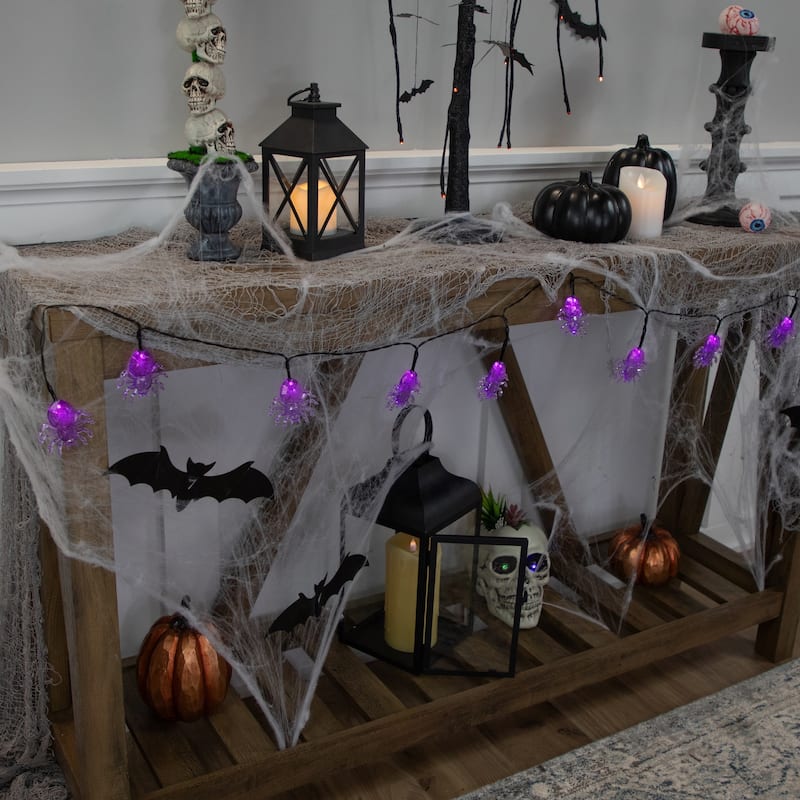 10ct Purple B/O LED Spider Halloween Lights - 4.6 ft Black Wire