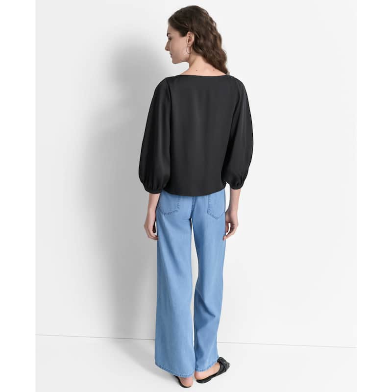 DKNY Asymmetric Neck Puff Sleeve Top