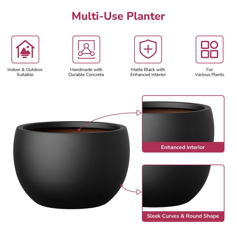 Concrete Round Bowl Planter with Drainage Hole(Upgraded Interior)