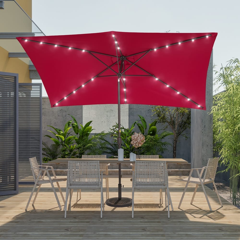 BONOSUKI Outdoor 10 x 6.5ft LED Rectangula Umbrella Patio Market Table Umbrella Aluminium/Steel with Tilt