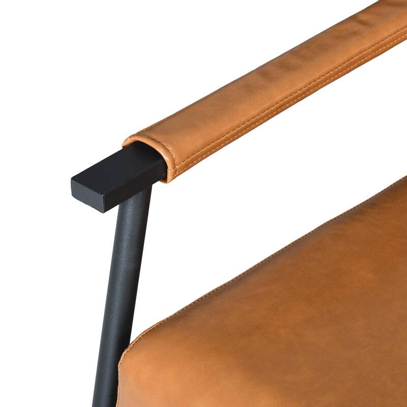 Faux Leather Upholstered Lounge Chair, Ergonomic High Back Reading Chair, Accent Chair with Armrests & Metal Frame