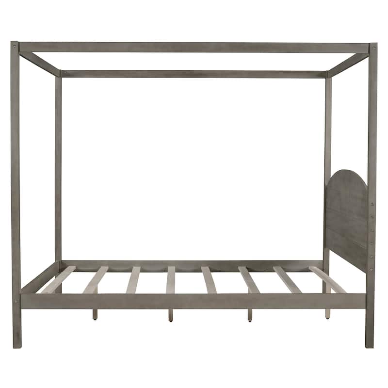 King /Queen Size Canopy Platform Bed with Headboard and Support Legs, Grey/Brown