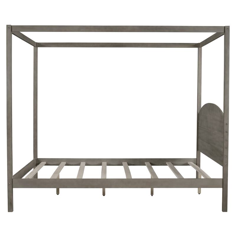 Pine Wood Canopy Platform Bed: Headboard, Sturdy Frame