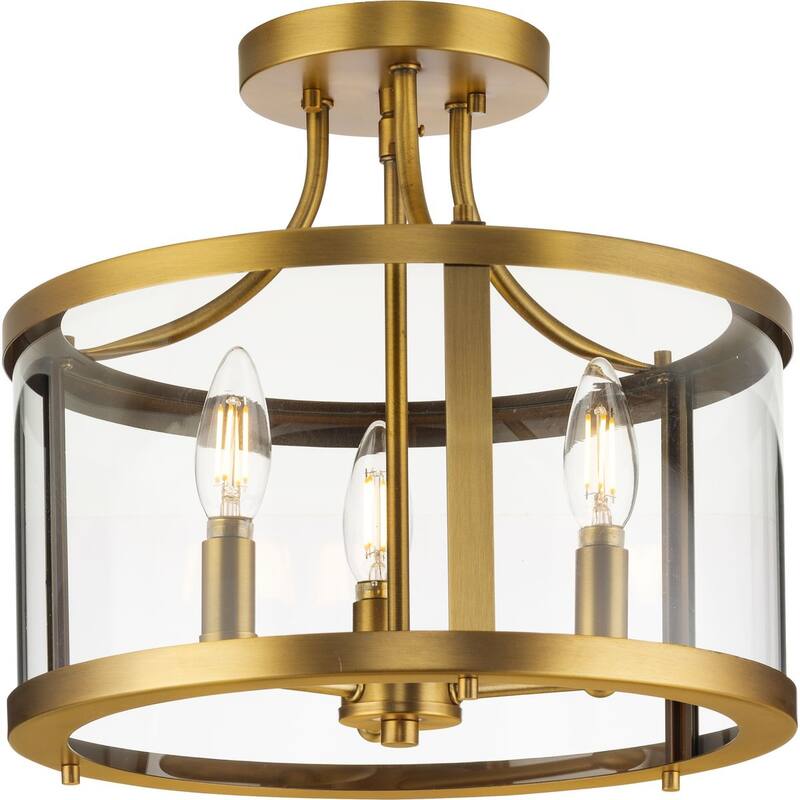 Gilliam Collection 13 in. Three-Light Vintage Brass New Traditional Semi-Flush Mount - 13 in x 13 in x 12.12 in