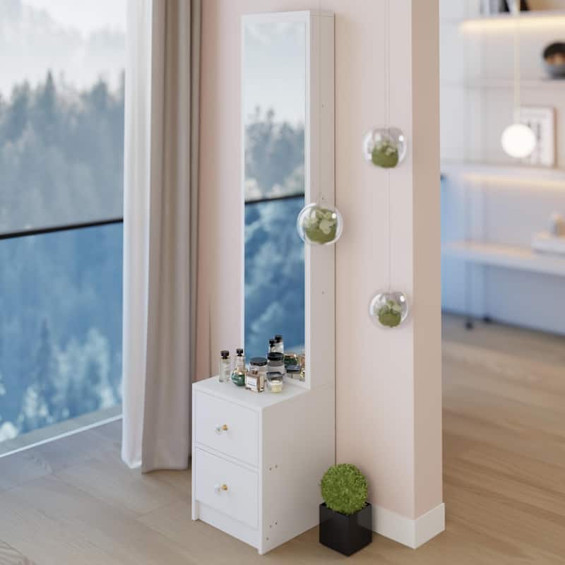 63" H Full Body Dressing Mirror Cabinet with Multi-Layer Storage, Standalone or Vanity Companion