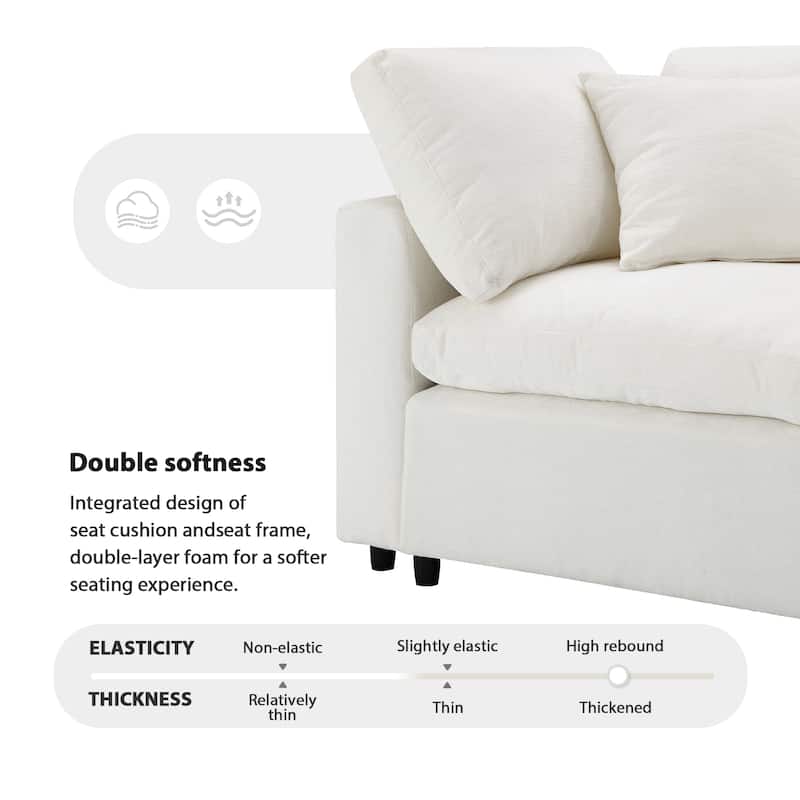 Beige 130" Chenille Cloud Upholstered Modular U-Shaped Sleeper Sectional Sofa, 6-Piece Free Combination with Removable Ottoman