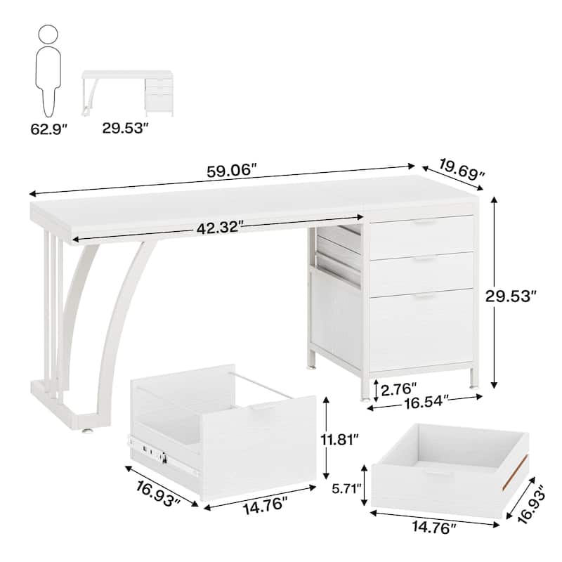 59 Inch Computer Desk with 3 Drawers, Industrial PC Desk Study Writing Table Workstation with File Storage, Home Office Desks