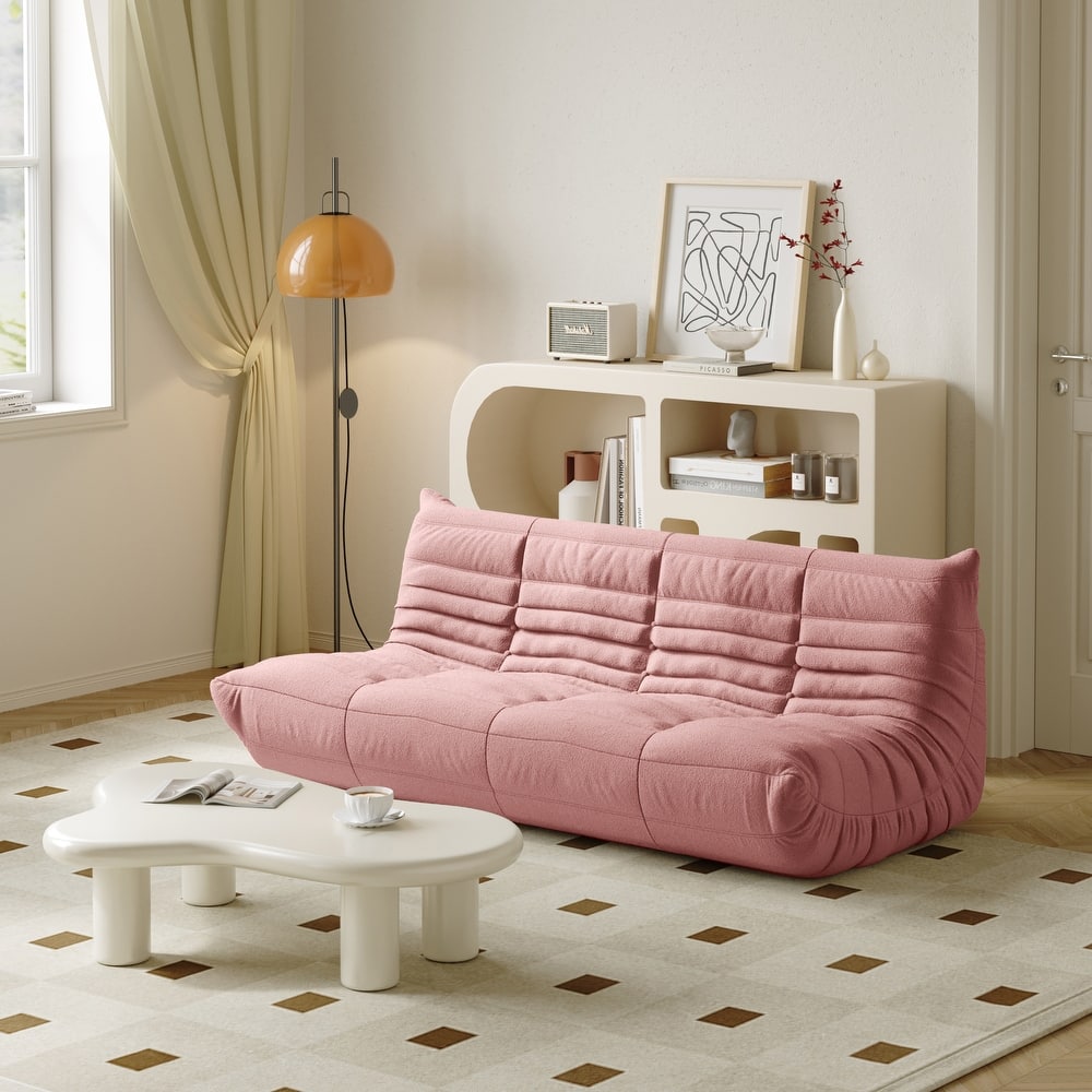 3 Seats Lazy Floor Sofa, Teddy Velvet Sofa Bean Bag Couch