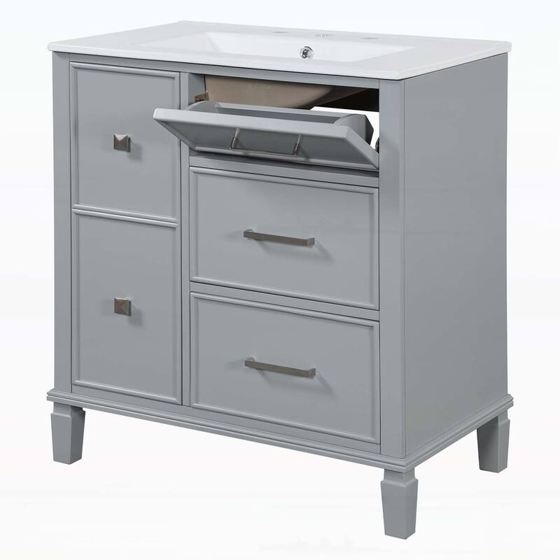 Freestanding Vanity Set with Drawers & One Flip Drawer