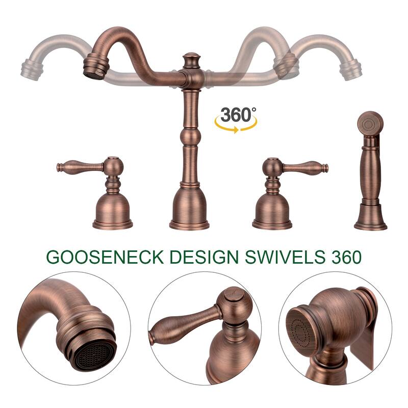 Two-Handles Widespread Kitchen Faucet with Side Sprayer