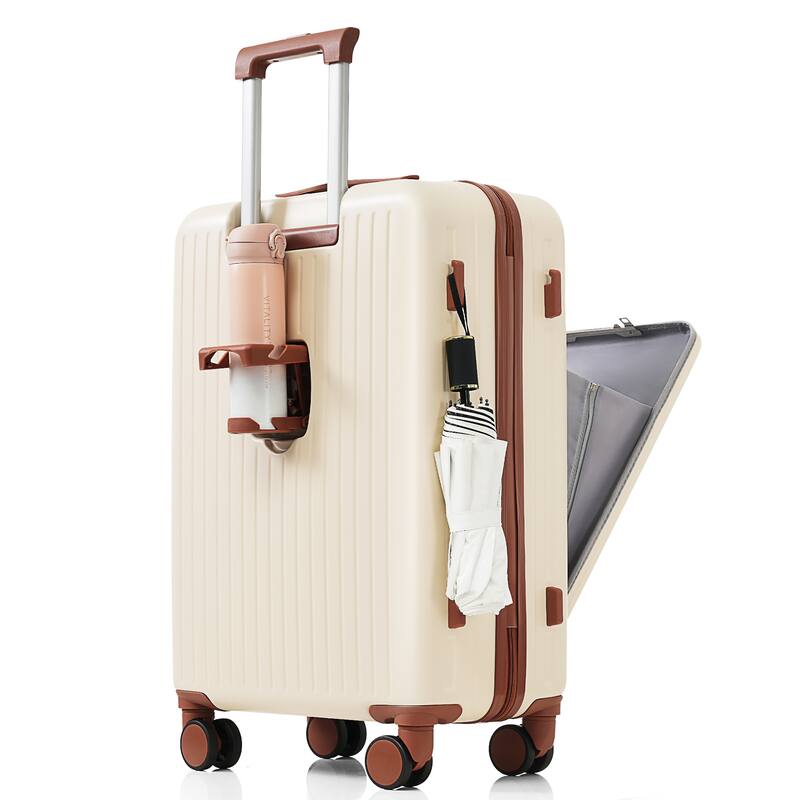 Merax 3 Piece ABS Hardshell Front-Opening Luggage Sets, Carry on Suitcase with USB Port and Cup Holder & Spinner Wheels