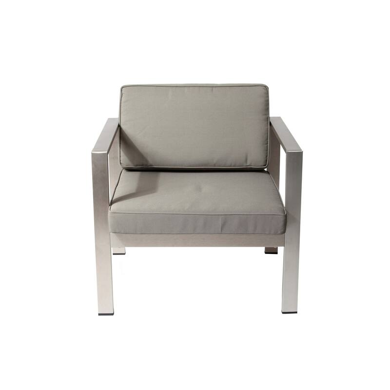 Kili 4 Piece Outdoor Sofa, Chairs and Table Set, Sleek Silver Aluminum