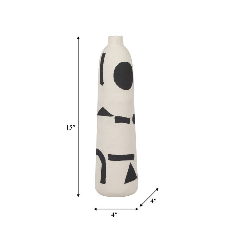 Ceramic Cylinder Geometric Funky Vase - Ivory, 15"