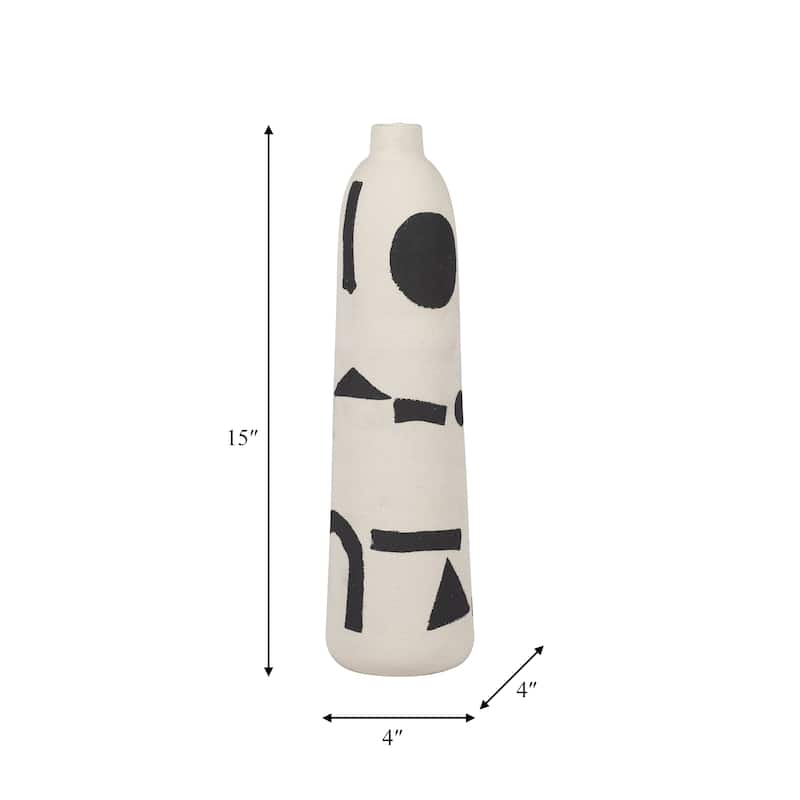 Sagebrook Home's Cer 15" Funky Vase - Ivory/Black Ceramic and Suar Wood Masterpiece for Home Decor