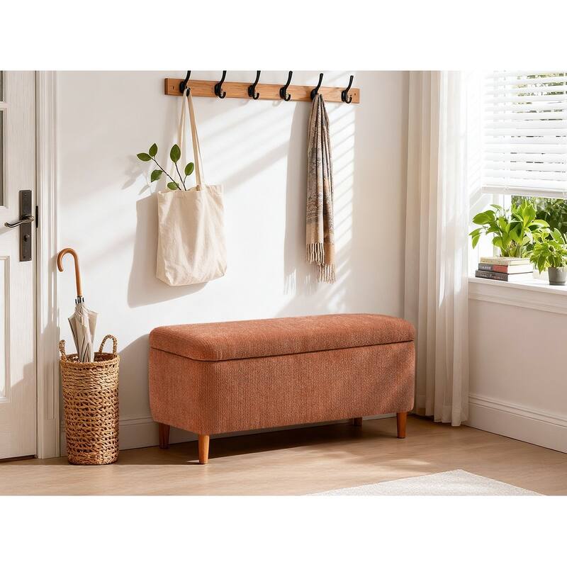 39in Soft Chenille Fabric Storage Ottoman Bench for Bedroom / Entryway Bed Foot / Living Room，Upholstered Entryway Bench