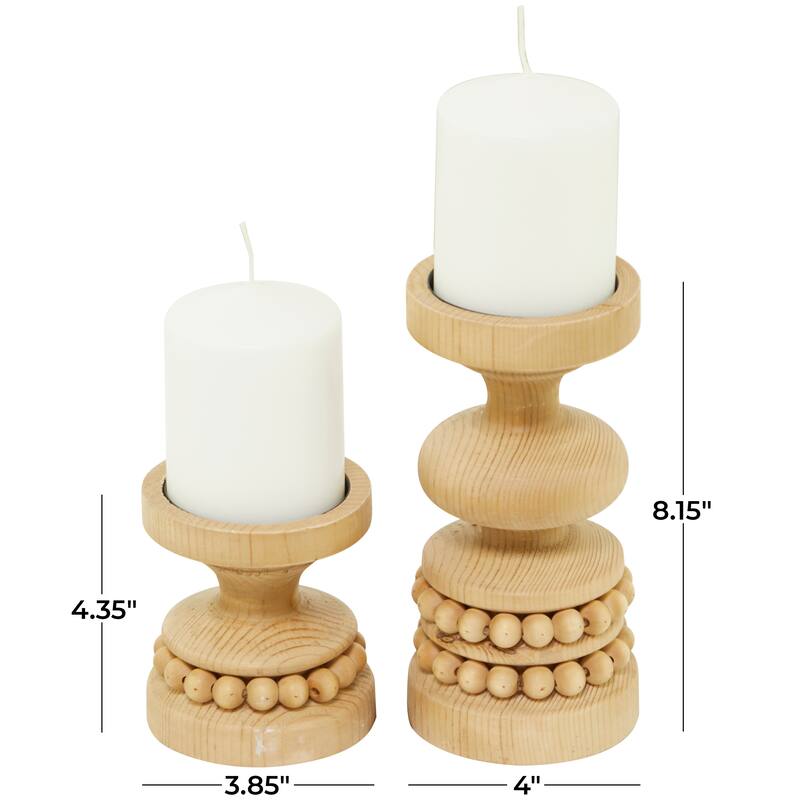 Brown or White Wood Beaded Pillar Candle Holder (Set of 2)