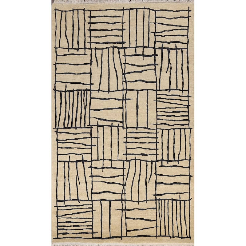 Vegetable Dye Abstract Nepalese Oriental Area Rug Wool Hand-knotted - 6'2" x 9'4"