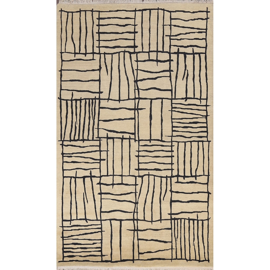 Vegetable Dye Abstract Nepalese Oriental Area Rug Wool Hand-knotted - 6'2" x 9'4"