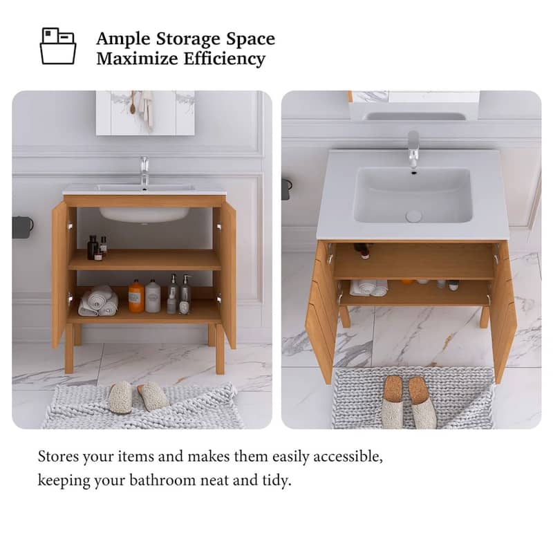 30" Freestanding Bathroom Vanity with White Ceramic Sink - 29.92'' x 18.31'' x 33.46''