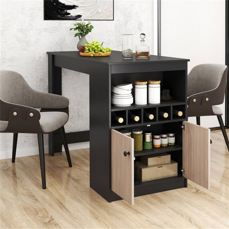 Modern 48" Bar Table with Adjustable Shelves and Wine Storage for Kitchen and Dining Room - 48" x 24" x 36"