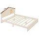 preview thumbnail 13 of 11, Full Size Low Profile Bed LED Headboard Farmhouse Platform Bed Frame Wooden Bedroom Kids Bed with Slats - Beige