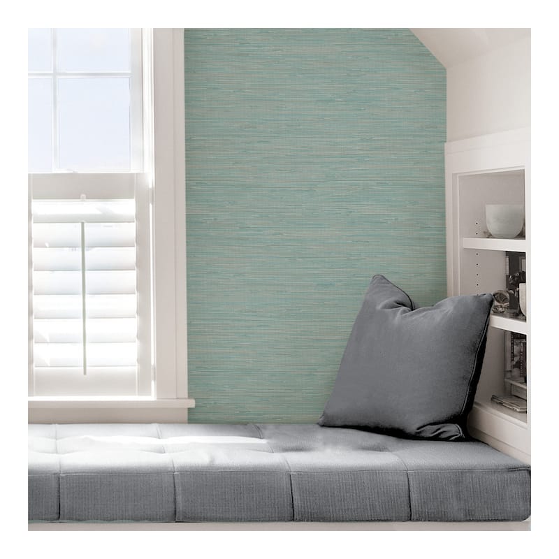 NuWallpaper Tibetan Grasscloth Teal Peel & Stick Wallpaper - 216in x 20.5in x 0.025in