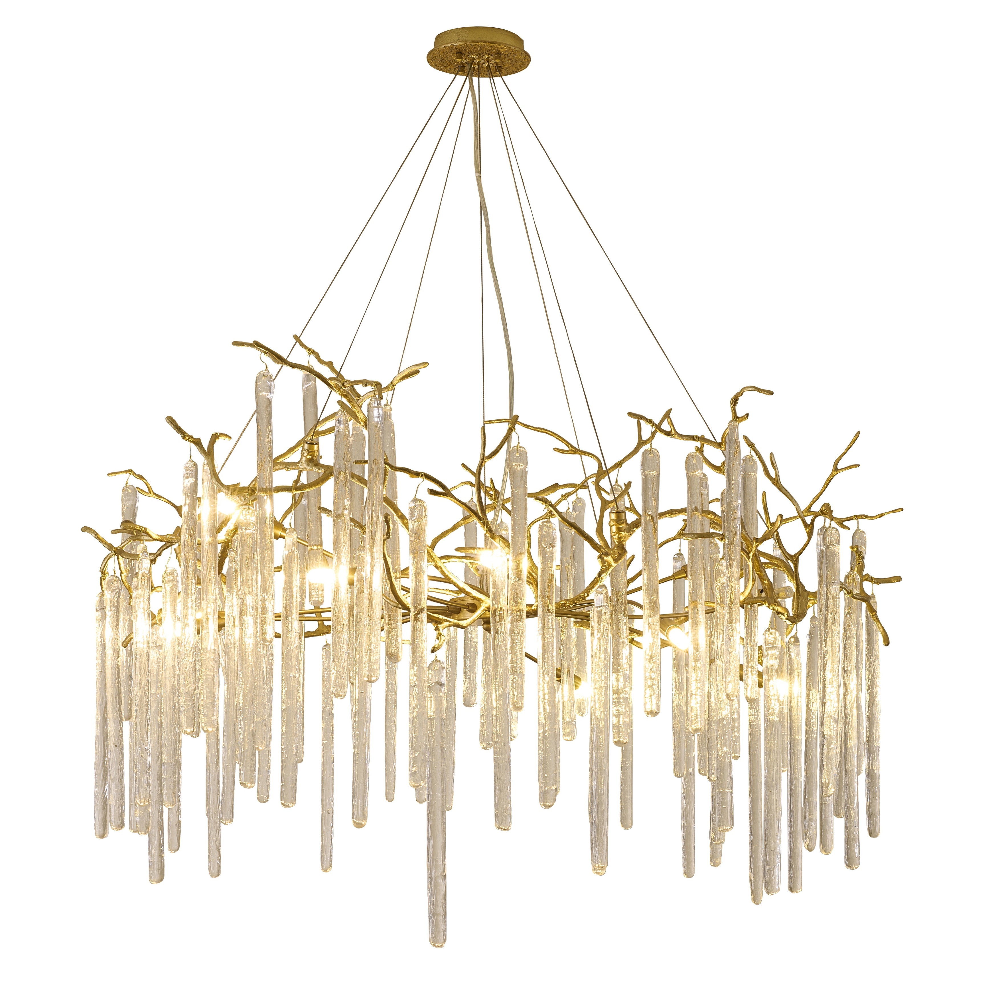 Transitional 12-Light Gold Brass Aluminum Chandelier With Glass Accents