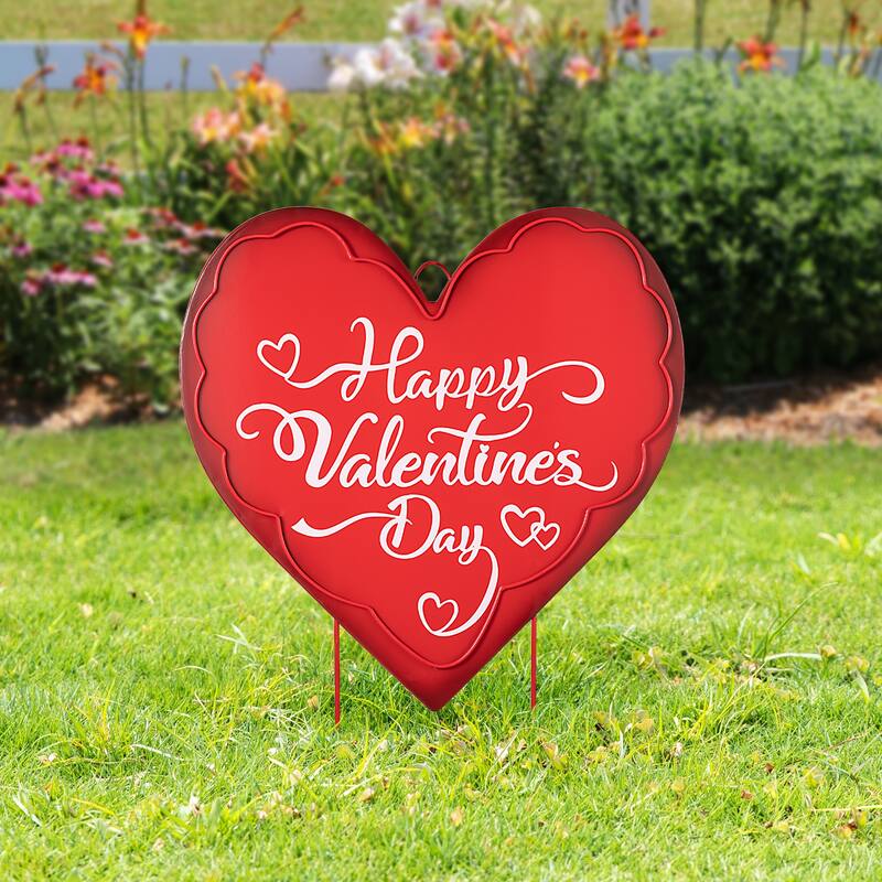 Glitzhome 24"H Metal Valentine's Day Red Heart Yard Stake