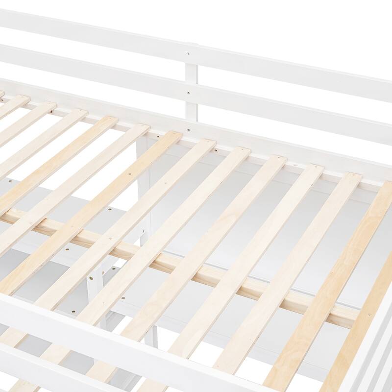 Wooden Twin/Full Size High Loft Bed with Built-in Desk and Shelves