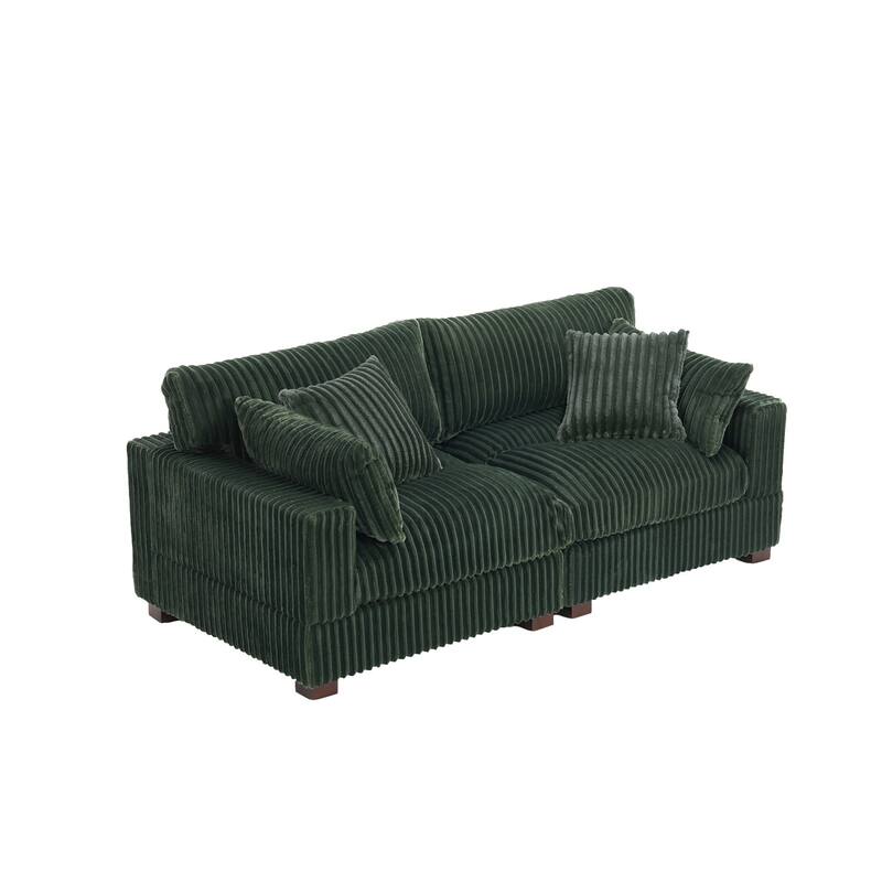 Cotton Flannel Sectional Sofa w/ Adjustable Headrests & Pillows