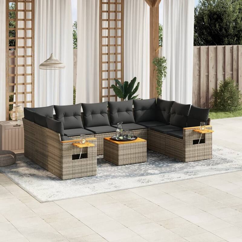 vidaXL Patio Sofa Set with Cushions Outdoor Conversation Furniture Poly Rattan - 24.4 x 33.5 x 27.2 in