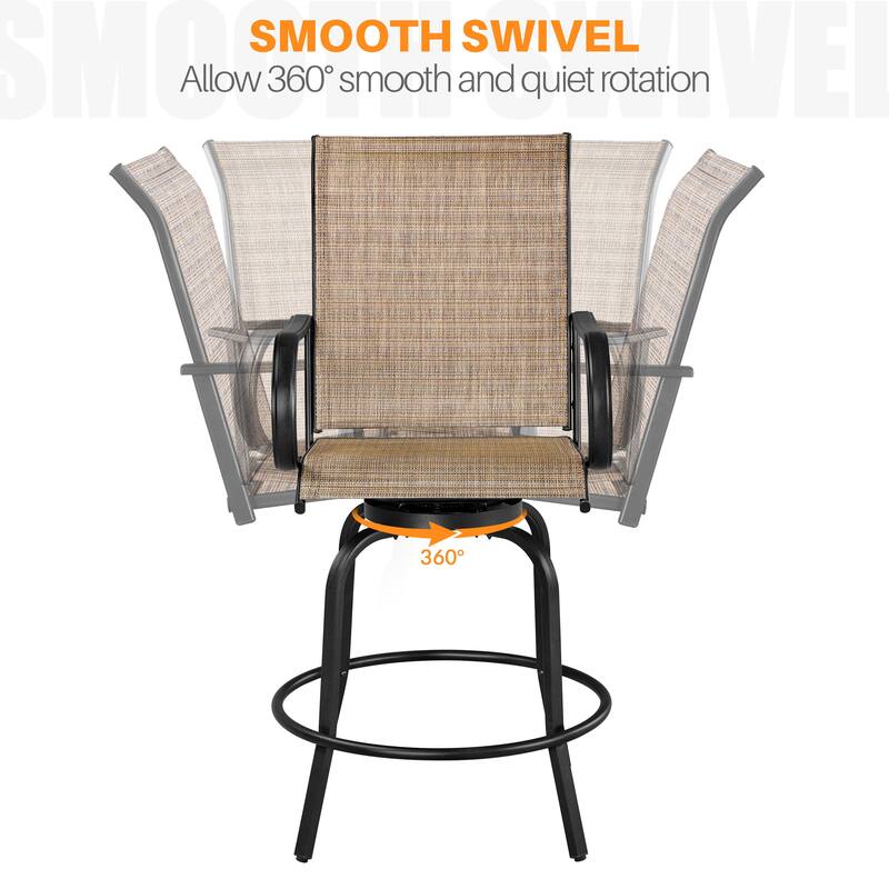 Yaheetech 2 Piece Outdoor Swivel Bar Stools Breathable Texteline Patio Bistro Chair