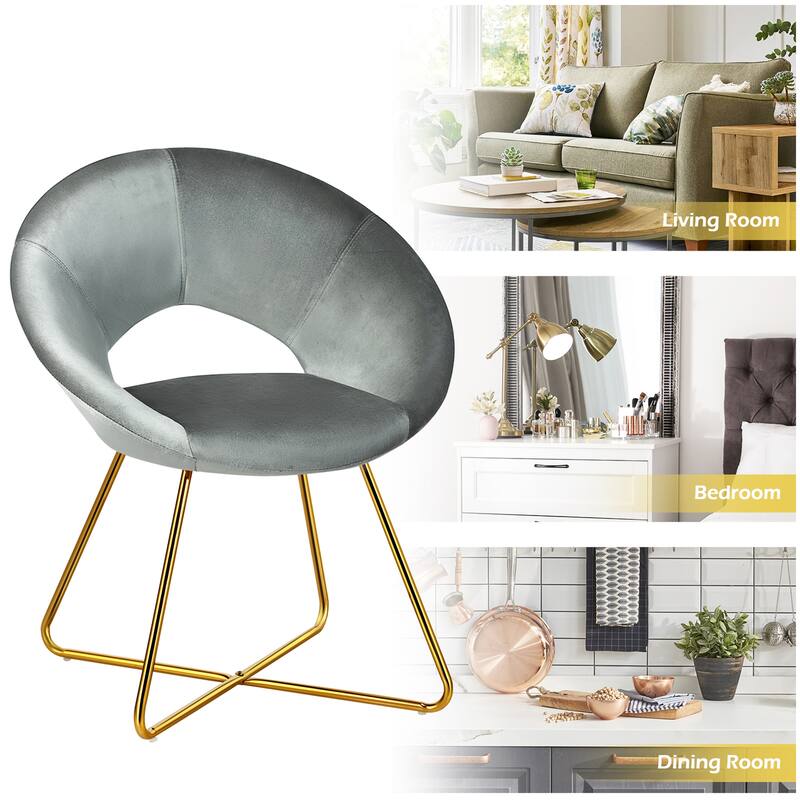 Gymax Accent Velvet Chair Dining Arm Chair Make-up Stool w/Golden - See Details