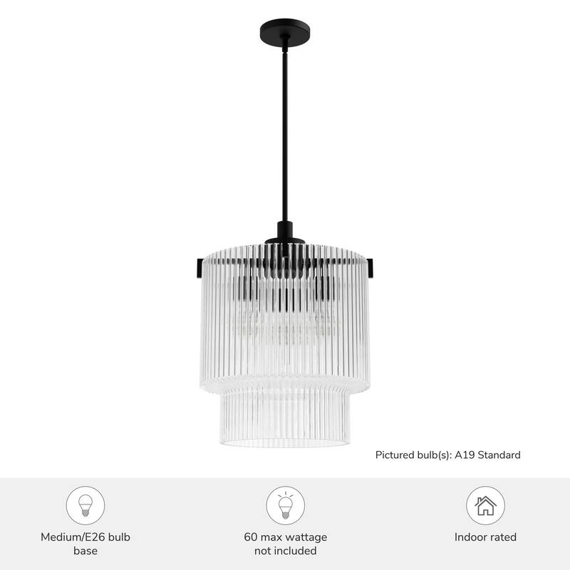 Hunter + Jasmine Roth Ontario Ribbed Glass Pendant Chandelier - Foyer, Dining Room, Kitchen Table or Island - Transitional, Glam
