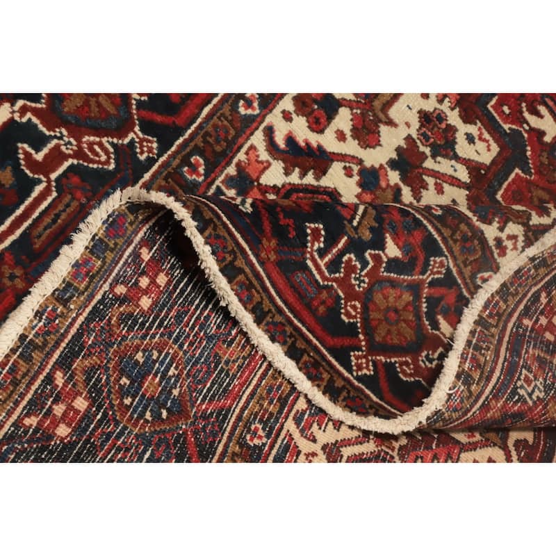 Hand Knotted Oriental 100% Wool Carpet Traditional Medallion Oranges & Rust Heriz Area Rug - 9' 5'' X 7' 2''