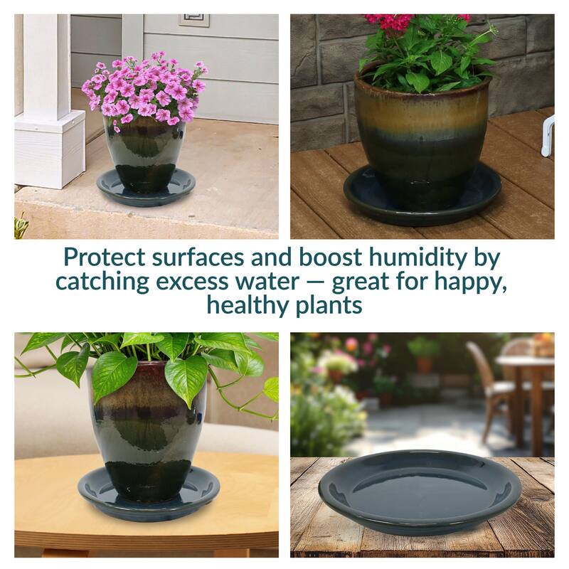 Sunnydaze Set of 2 Glazed Ceramic Planter Saucers - 9"