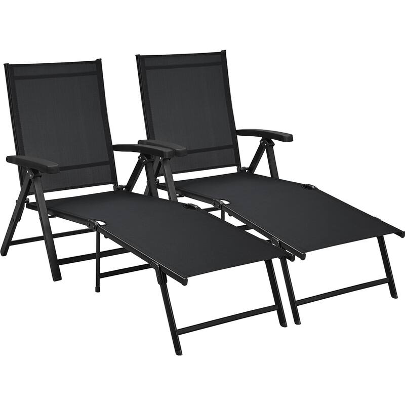 Yaheetech 2pcs Texteline Outdoor Chaise Lounge Portable Patio Lounge - Black